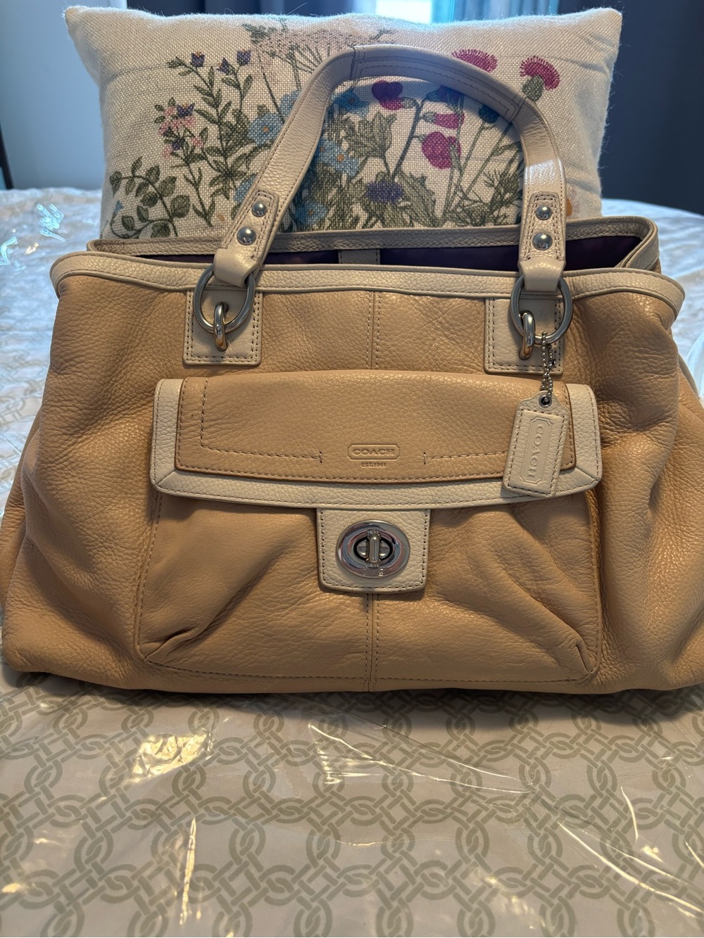 Coach Pebbled Leather Satchel in Tan